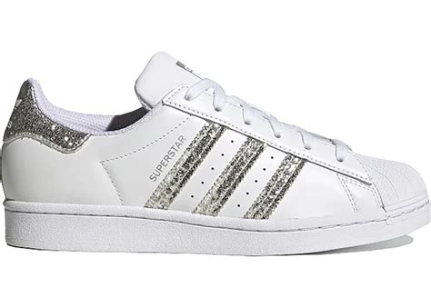 adidas superstar w schoenen wit zilver|Adidas Superstar glitter shoes.